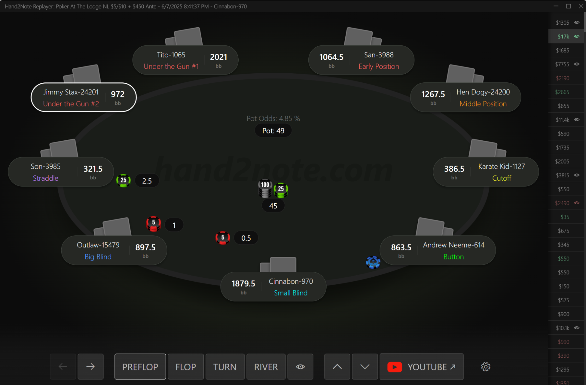 Hand Replayer with all cards hidden